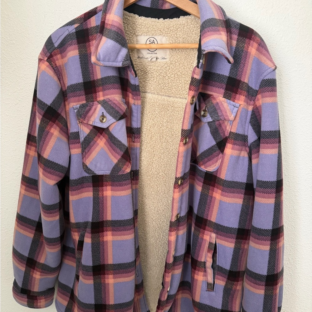 Plaid Utility Jacket in Purple and Pink